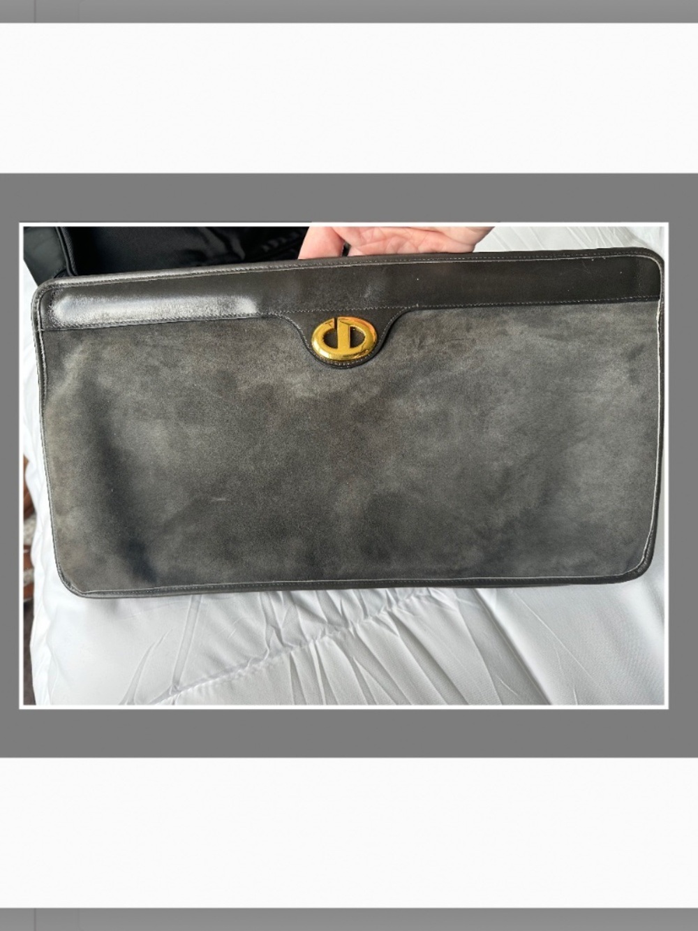 VINTAGE GREY SUEDE DIOR LOGO CLUTCH